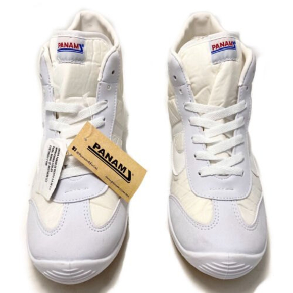 Panam White Nylon High Top Lace Up Casual Sneakers Size Mens 8,  Womens 9.5 - Picture 3 of 11